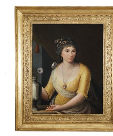 Pittore lombardo degli inizi del XIX secolo Ritratto di dama in abito giallo...