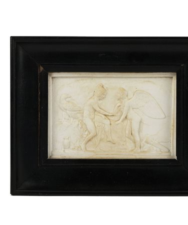 Placchetta in biscuit modellata a bassorilievo a raffigurare una scena...