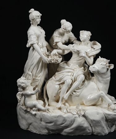 Gruppo in ceramica bianca finemente modellata a raffigurare il Ratto di...