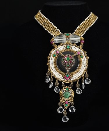 Luce del Rajasthan collana composta da cristallo di rocca, smeraldi, smeraldo...