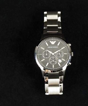 Emporio Armani cronografo da polso in acciaio; cassa da 43mm.; movimento al...