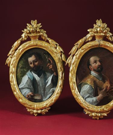 Pittore napoletano del XVIII secolo Busto di santo coppia di oli su rame a...