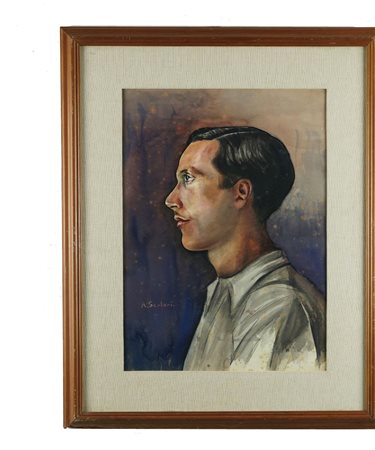 Pittore degli inizi del XX secolo Ritratto di Guido Gozzano acquarello su...