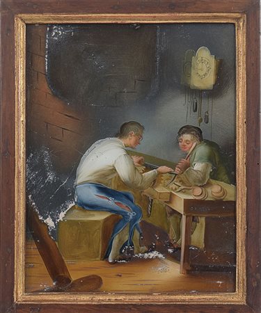 Pittore veneziano del XVIII secolo La bottega dell'artigiano coppia di...