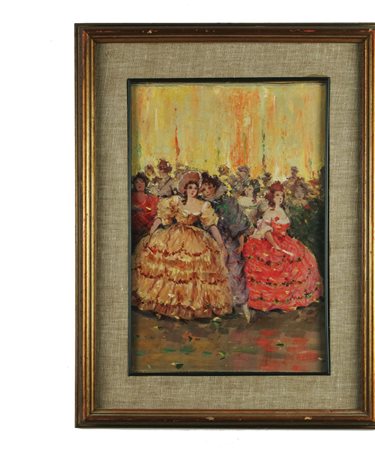 Vincenzo La Bella Festa in maschera olio su cartone telato, cm. 36x26 Firma...