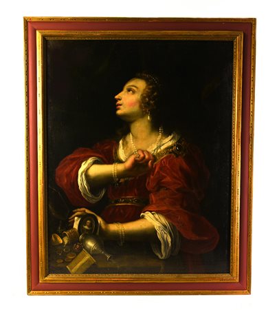 Attribuito a Bartolomeo Biscaino (1632 - 1657) VANITAS olio su tela, cm 93x75