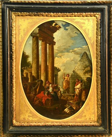 Attribuito a Giovanni Paolo Pannini (1691 - 1765) CAPRICCIO CON FILOSOFO olio...