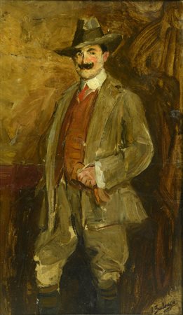 Ignacio Zuloaga (1870 - 1945) AUTORITRATTO olio su cartone, cm 62x37 firma...