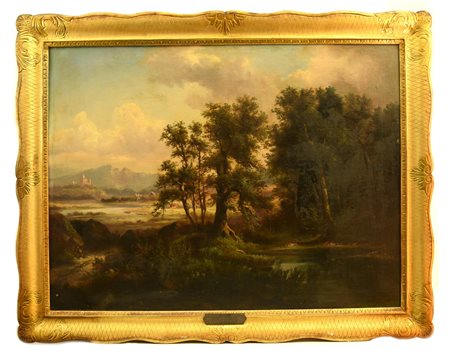 Hermann Anton Stilke (1803 - 1860) VEDUTA CAMPESTRE olio su tela, cm 115x150