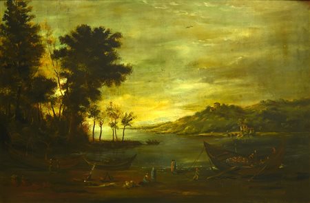 Scuola del XIX secolo VEDUTA olio su tela, cm 90x141