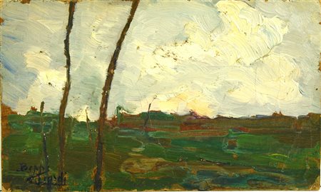 Giuseppe Ciardi (1875 - 1932) PAESAGGIO olio su cartoncino, cm 10,5x17,3...