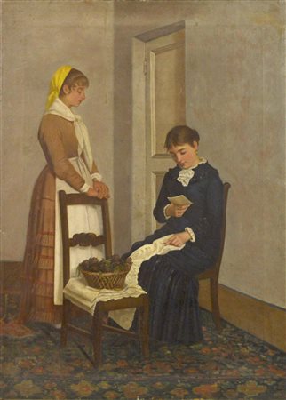 Odoardo Borrani (1833 - 1905) LA LETTERA olio su tela, cm 82,5x60,5 firma...