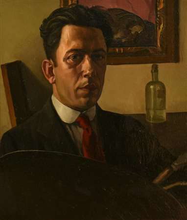 Alessandro Pandolfi (1887 - 1953) AUTORITRATTO olio su tavola, cm 52x43 firma...