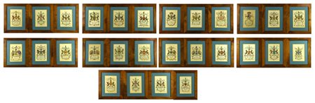 Scuola del XVIII secolo STEMMI ARALDICI DI FAMIGLIE INGLESI stampe a colori...