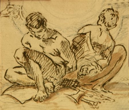 Scuola dell'Italia Centrale del XVII secolo STUDIO DI FIGURE china e...