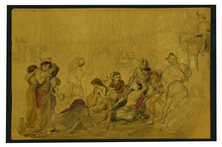 Ary Scheffer (1795 - 1858) STUDIO PREPARATORIO acquarello e matita su carta,...