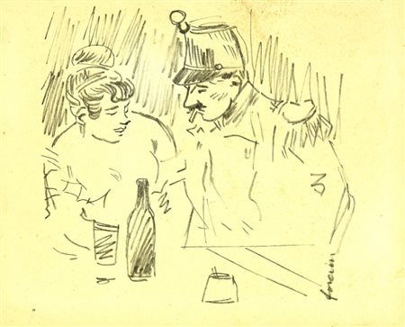 Jean Louis Forain (1852 - 1931) AL BAR matita su carta, cm 13x15,3 firma