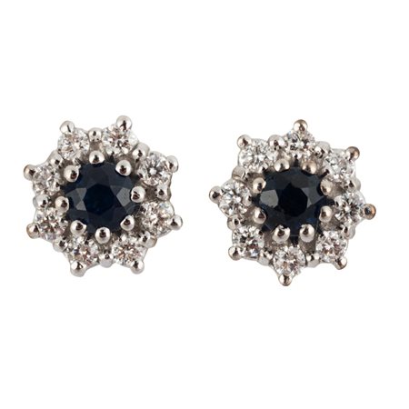 ORECCHINI in oro bianco 18 KT con brillanti e zaffiri
