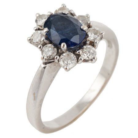 ANELLO in oro con diamanti  taglio brillante e zaffiro