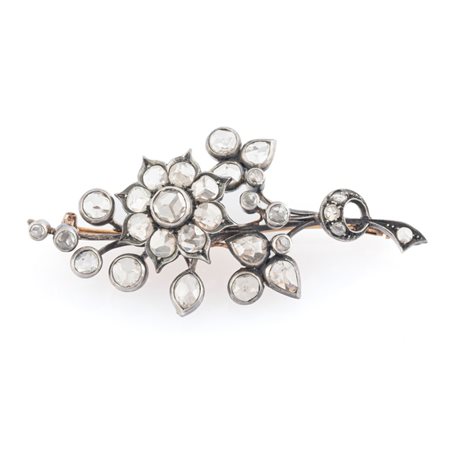 SPILLA in oro basso titolo, argento e rose coronè ct. 3,00