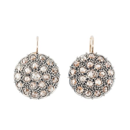 ORECCHINI A TOPPA in oro 12 KT e argento con diamanti