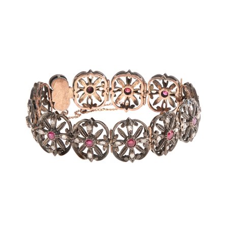 BRACCIALE in argento ed oro 12 KT con rubini e diamanti
