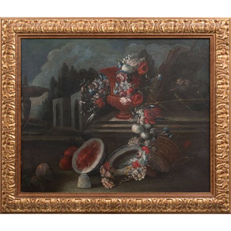 SCUOLA ROMANA XVIII SECOLO Coppia "Natura morta con fiori"