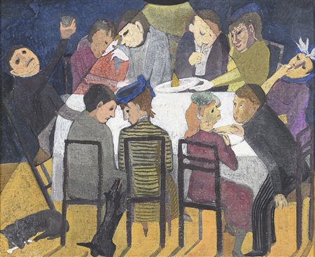 TEMPERA CON SCENA DI PASTO CONVIVIALE