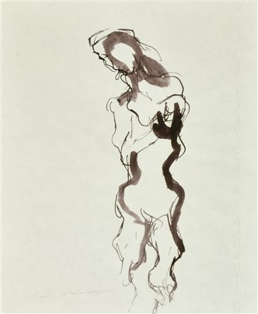 Ernesto Treccani FIGURA IN GRIGIO tecnica mista su carta, cm 30x21 firma