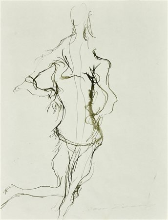 Ernesto Treccani FIGURA IN VERDE tecnica mista su carta, cm 33x22 firma