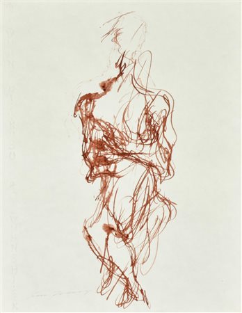 Ernesto Treccani FIGURA IN ROSSO tecnica mista su carta, cm 30x21 firma