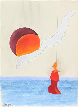 Piero Gianuzzi IL CARDINALE E I DUE SOLI tecnica mista su cartoncino...