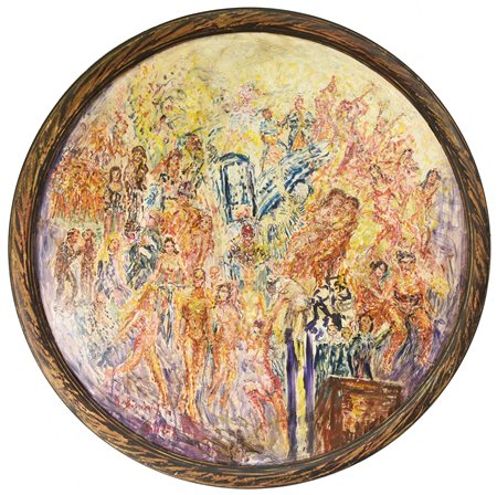 Guido Borgianni FIGURE olio su faesite ovale, cm 100x99 firma e data sul...