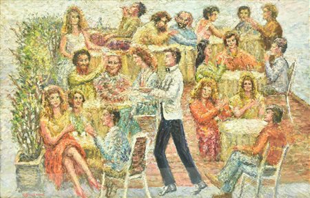 Guido Borgianni AL RISTORANTE olio su tela, cm 80x120 firma sul retro: firma