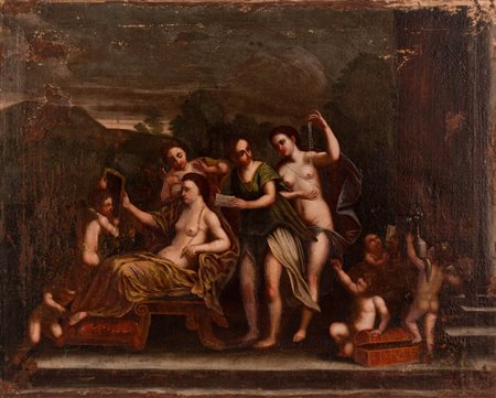 Scuola Emiliana XVII secolo ( - ) 
Toletta di Venere 
olio su tela cm 50x62