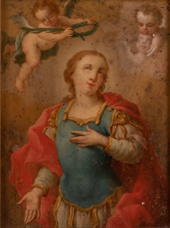 Scuola Romana XVIII secolo ( - ) 
San Giorgio con putti e cherubini 
olio su rame cm 20x15