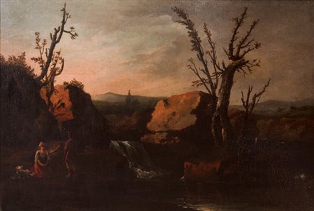 De Marchis, Alessio (Napoli, 1684 - Urbino, agosto 1752) 
Paesaggio con ruscello e figure 
Olio su tela cm 71x104