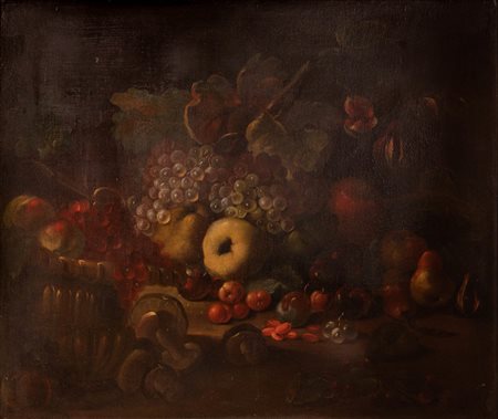 Scuola Romana XVII secolo ( - ) 
Natura morta 
Olio su tela cm 73x86