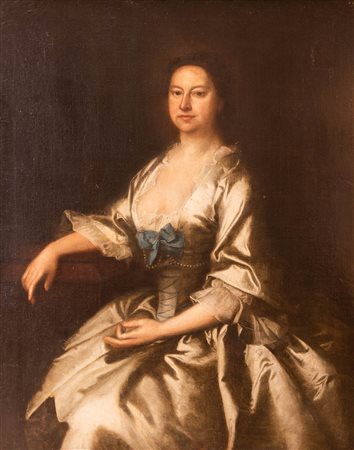 Scuola Inglese del XVIII secolo ( - ) 
Ritratto di dama 
Olio su tela cm 98x75