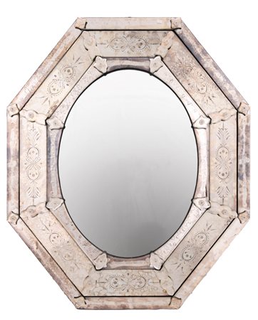 Manifattura veneta del XX secolo (1:Principale) ( - ) 
Specchio di forma ottagonale 
Vetro inciso cm 92x76