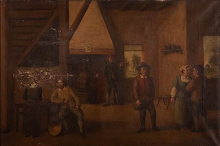 Scuola Fiamminga XIX secolo ( - ) 
Interno di cucina 
Olio su tela cm 41x62
