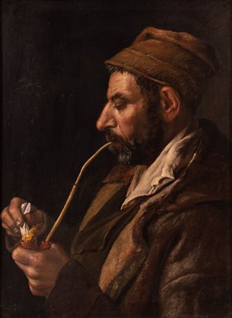 Scuola italiana del XIX secolo ( - ) 
Ritratto di uomo con pipa 
Olio su tela  cm 59x44