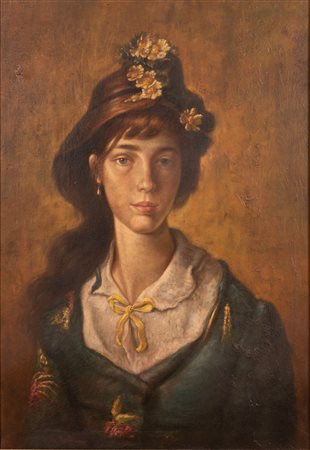 Celommi, Raffaello (Firenze, 1881 - Roseto degli Abruzzi, 1957) 
Ritratto di giovane donna con cappello 
Olio su tela cm 81x61