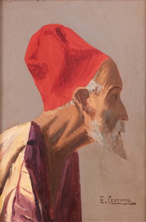 Cercone, Ettore (Messina, 1850 - Sorrento, 1896) 
Ritratto di Arabo 
Olio su tavola cm 30x21