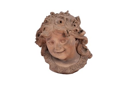 Emanuele Serrano attr. (1875 - 1897) 
Scultura raffigurante testa di fanciulla con colletto in merletto 
Terracotta altezza cm 29