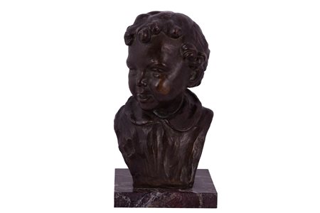 Colpani, Domenico (1912 - 1982) 
Busto raffigurante bambino 
Bronzo a patina nera altezza cm 42