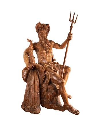Andrea Brustolon cerchia. XVIII secolo (Belluno, 1662 - Belluno, 1732) 
Grande Statua di Nettuno 
Legno di cirmolo altezza cm 180 / base 66x70
