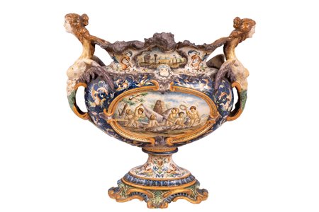Manifattura di Francesco Battaglia del XIX / XX secolo (Napoli,  - ) 
Grande vaso istoriato 
Ceramica cm 57x60x23 ovoidale
