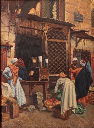 Rosati, Giulio (Roma, 1858 - Roma, 1917) 
Mercato arabo 
Olio su tavola cm 40x30