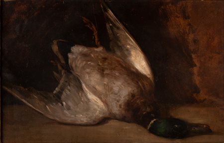 Grosso, Giacomo (1860 - Torino, 1938) 
Germano reale 
Olio su cartone cm 37x55